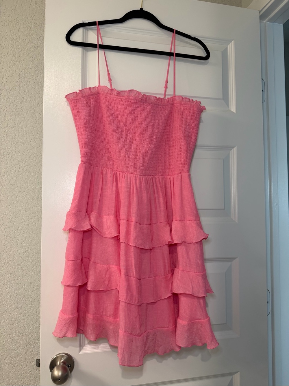 Francesca's Collections Coral Pink Tiered Ruffle Dress